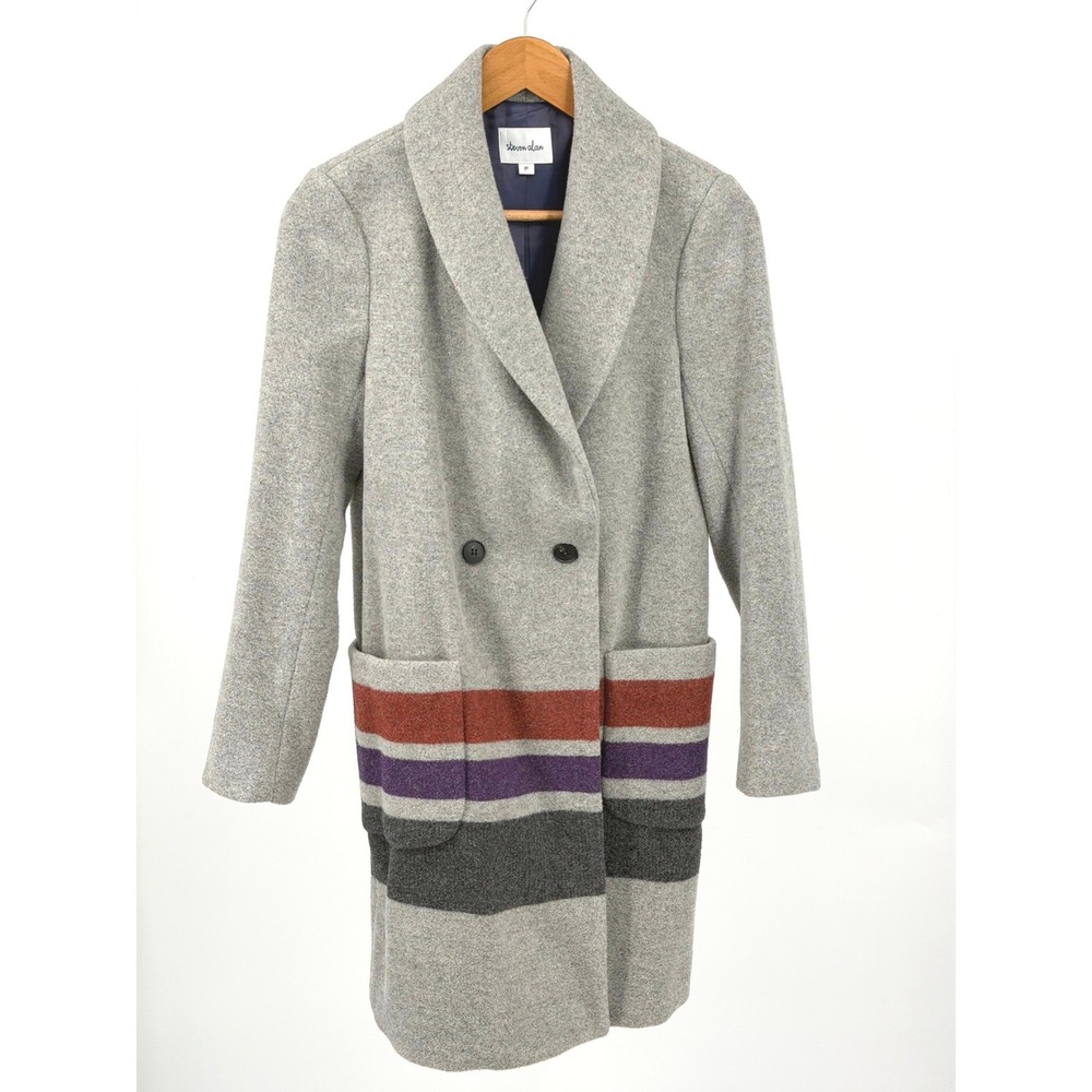Steven Alan Randall Wool Blanket Coat Womens P Gray Stripe Fall 2011 Made USA